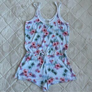 Victoria's Secret PINK | Blue & White Floral Hibiscus Romper | Size Small